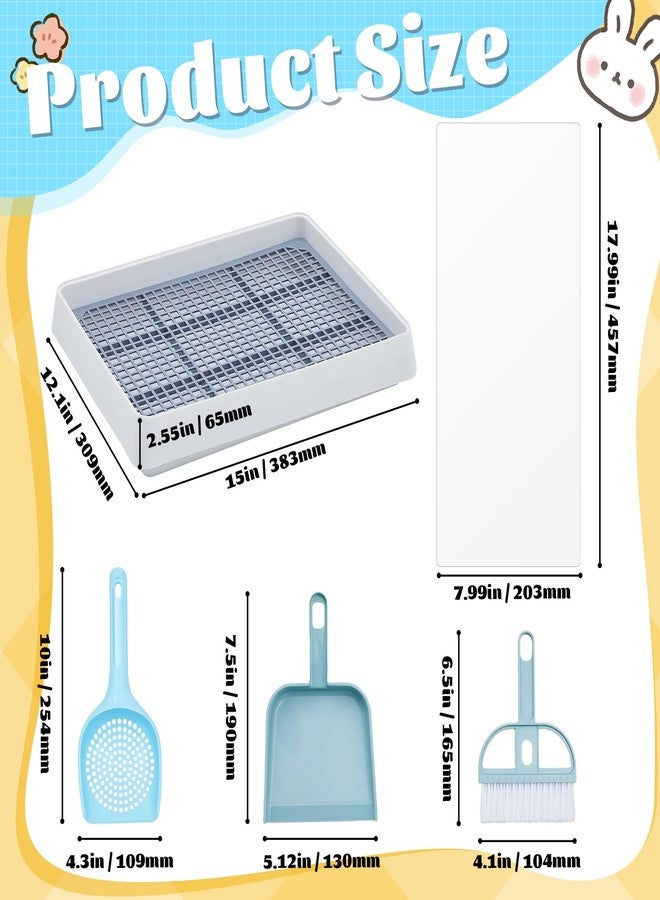 Uiifan صندوق فضلات كبير للأرانب والخنازير الغينية من Uiifan، مقاس 15 × 12.1 × 2.55 بوصة، مرحاض للحيوانات الأليفة الصغيرة، صينية فراش مستطيلة للأرانب، قفص النمس (أبيض وأزرق) - Image 2